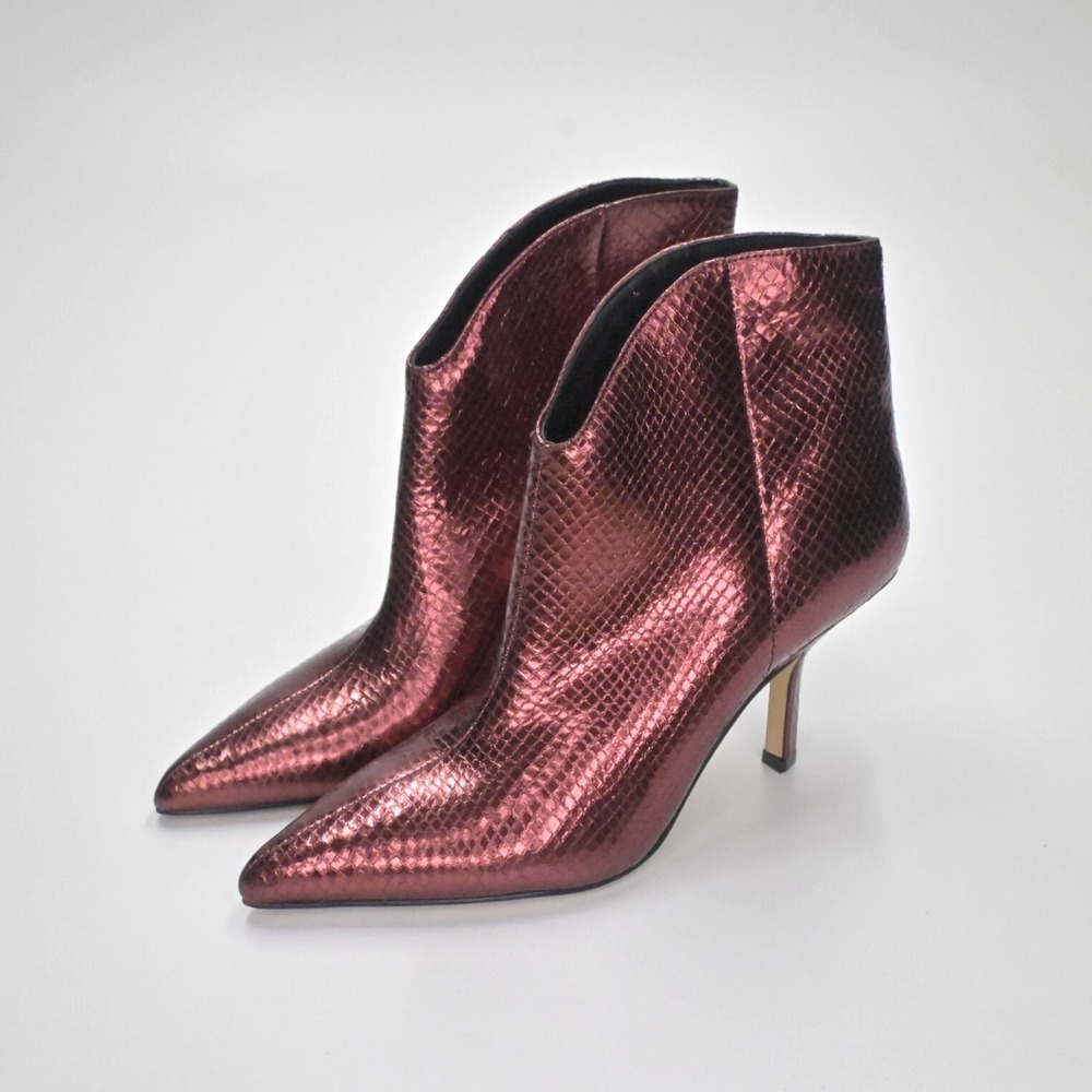 MARC FISHER Boots Womens Size 6M Haylian Pointy Toe Leather Metallic Heel Bootie